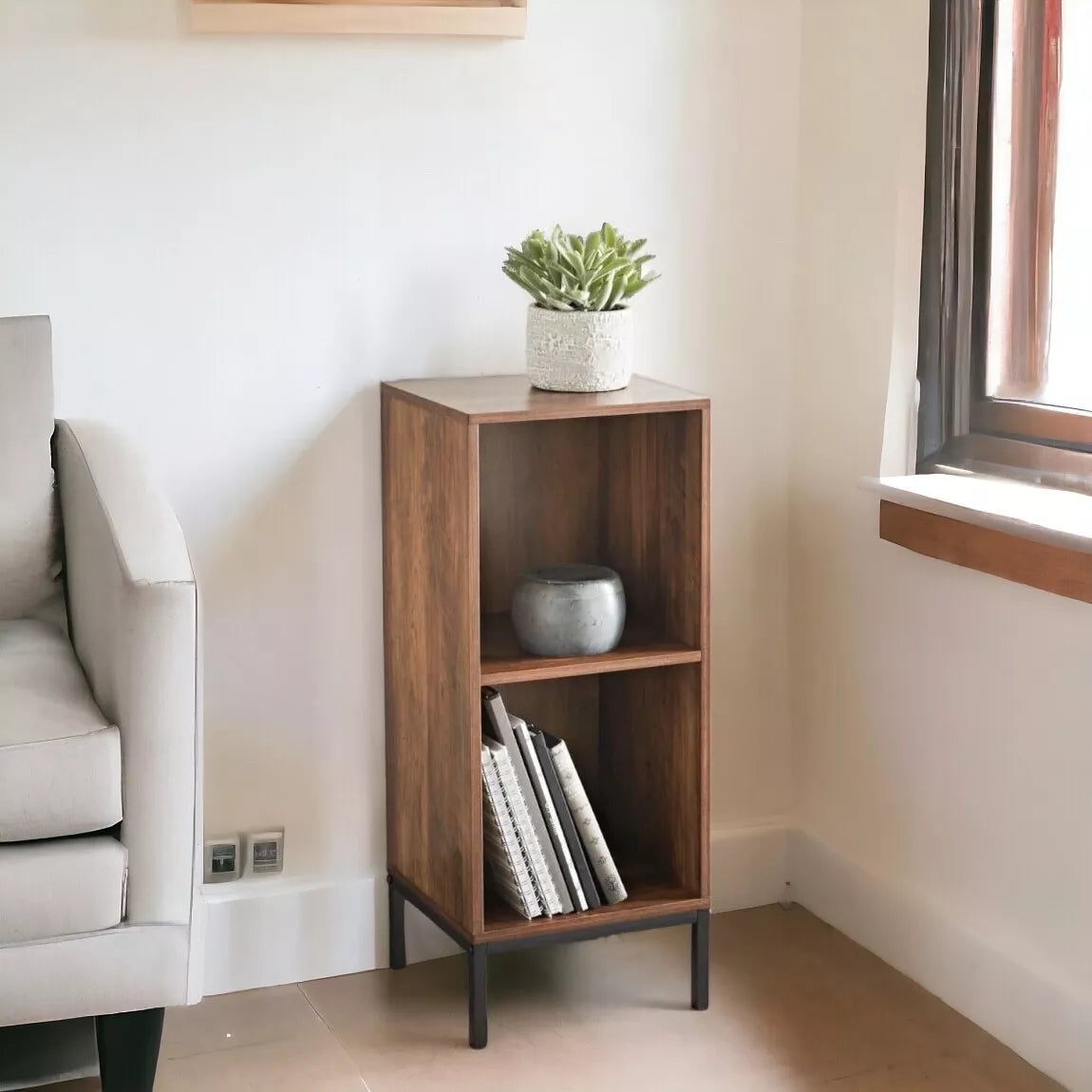 2 Rustic Oak Cube Shelving Unit