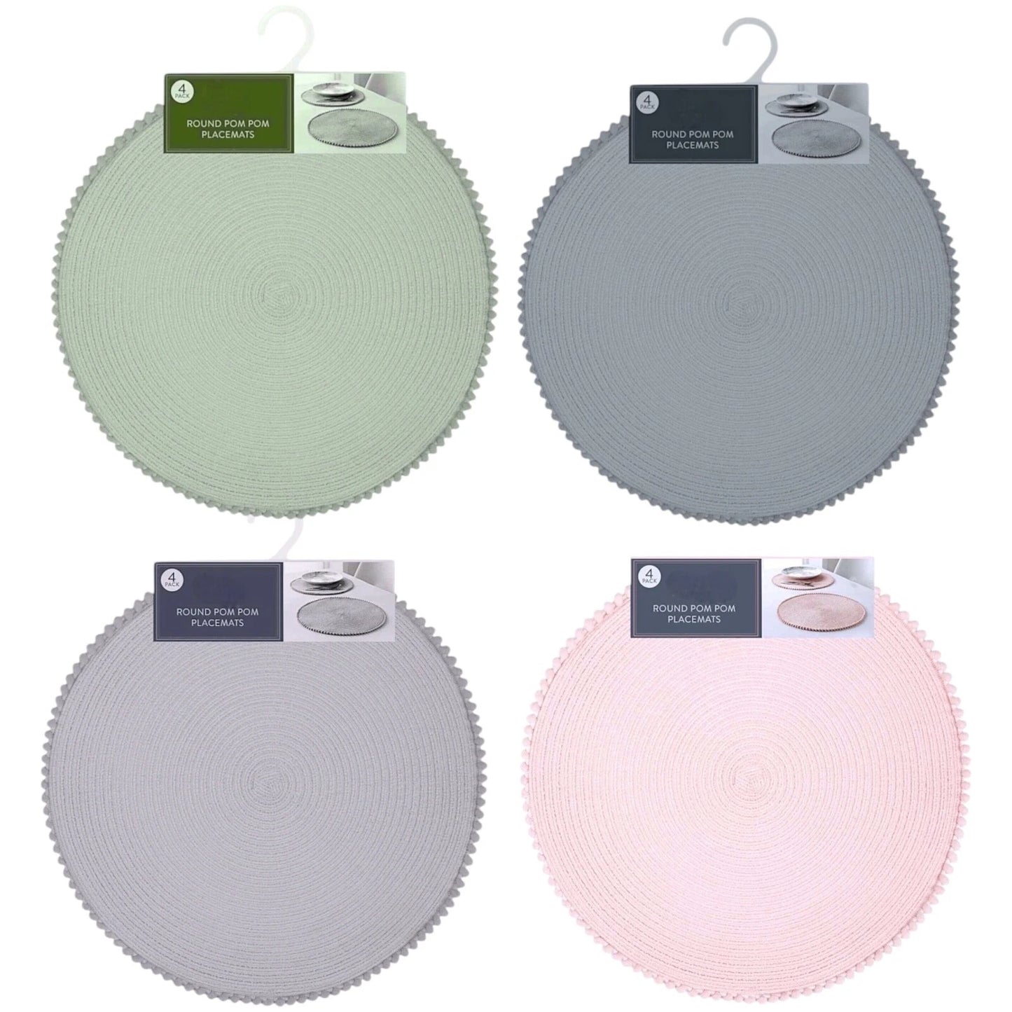 Dark Grey Round Pom Pom Placemats set of 4