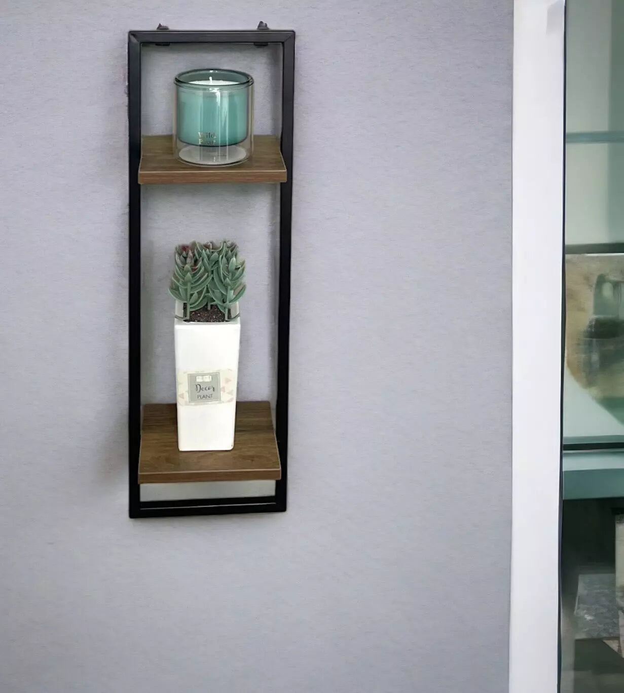 2 Tier Shelf Oak Effects with Black Metal Frame