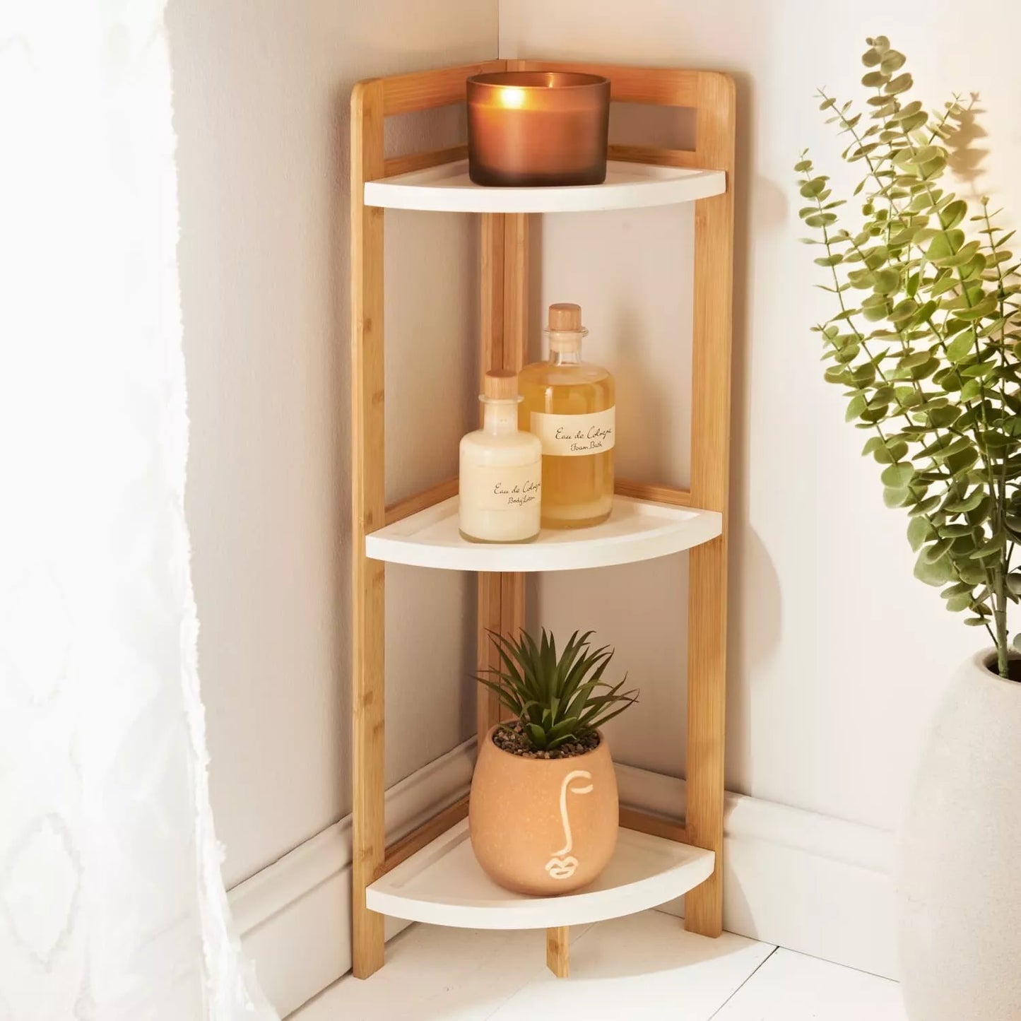 Bathroom Corner Shelf Bamboo & White