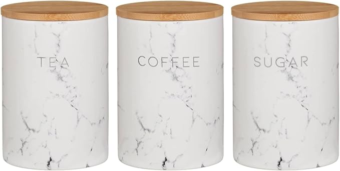 Marble Ceramic Canister Set with Bamboo Lids