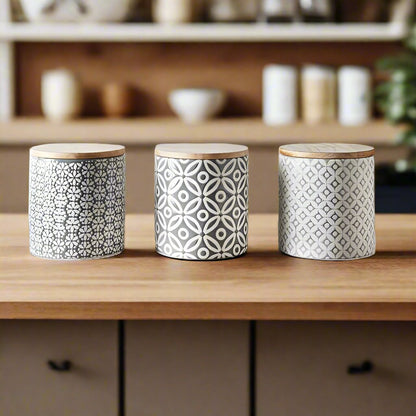 Geo Embossed Canister Set with Bamboo Lids