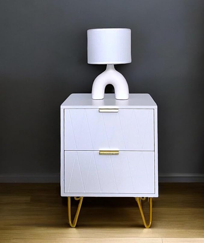 2-Drawer White Bedside Table