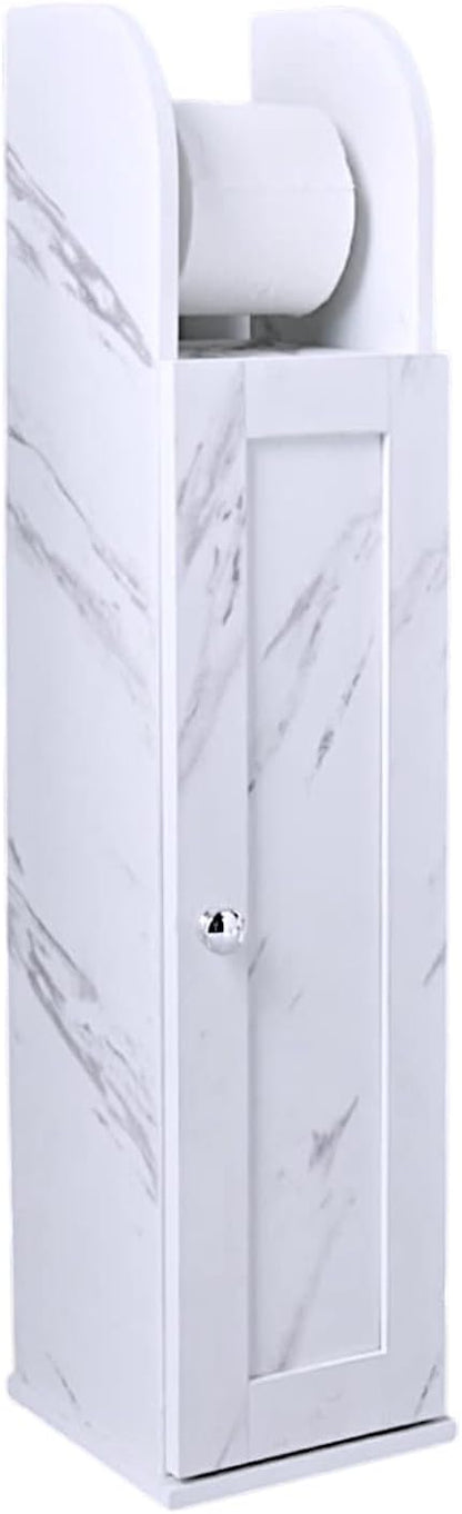 Wooden Toilet Paper Roll Holder with Marble-Look Design