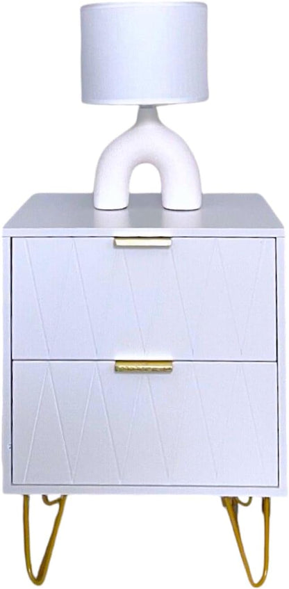 2-Drawer White Bedside Table