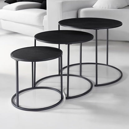 Set Of 3 Black Round Table