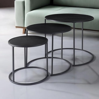 Set Of 3 Black Round Table