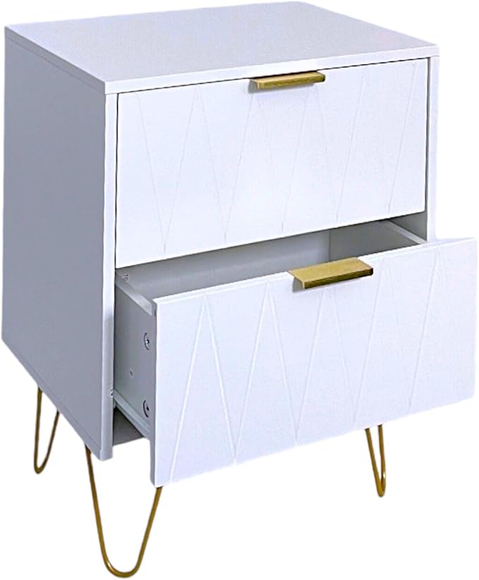 2-Drawer White Bedside Table