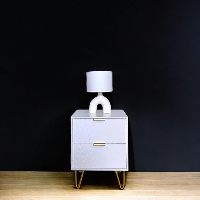 2-Drawer White Bedside Table