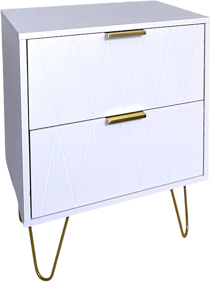 2-Drawer White Bedside Table