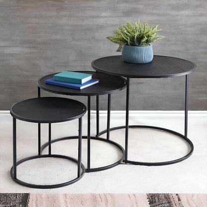 Set Of 3 Black Round Table