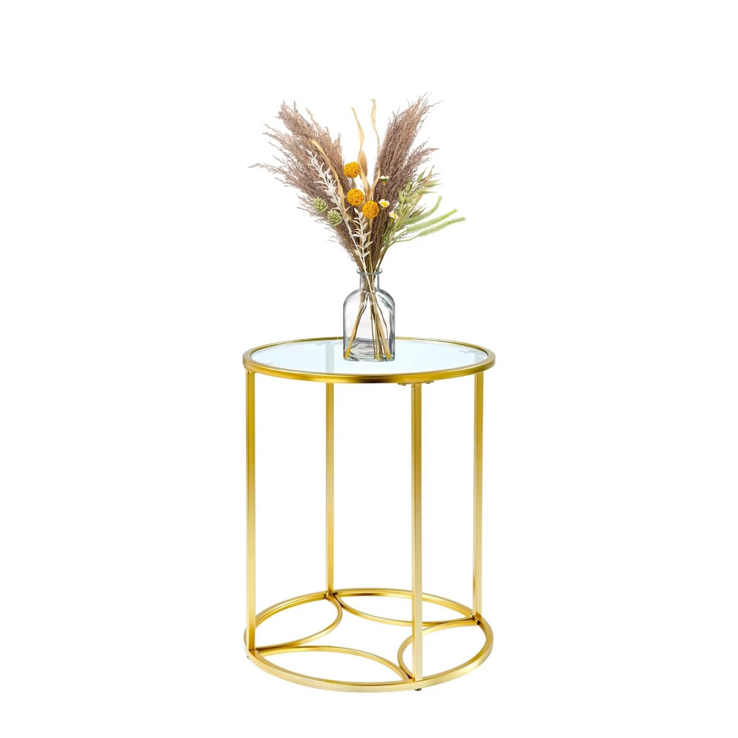 Gold Round Coffee Table with Clear Glass