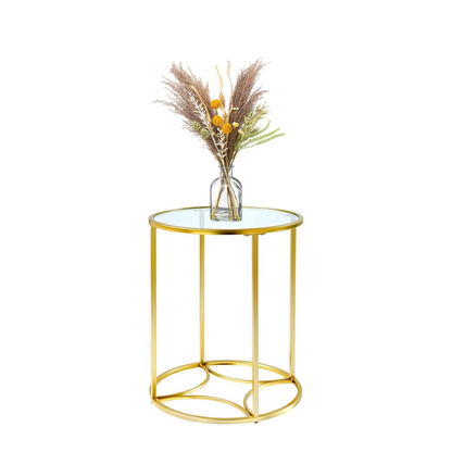 Gold Round Coffee Table with Clear Glass