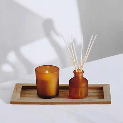 Decorative Fragrance Candle Set With Wooden Tray (Ceda & Cardmom)