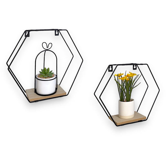 Set of 2 Black Floating Wall Shelves