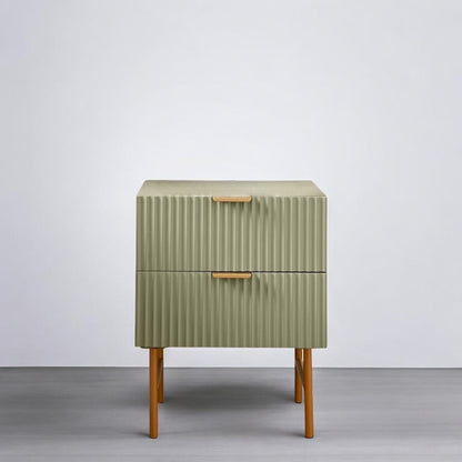 Bedside Table With 2 Drawer -Ribbed Sage