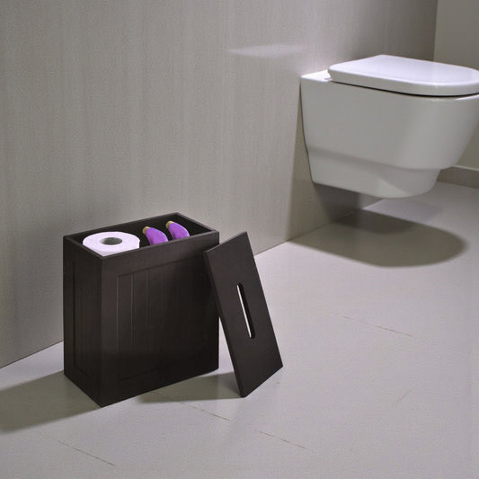 Wooden Toilet Cleaning Storage Black Tidy Box Unit