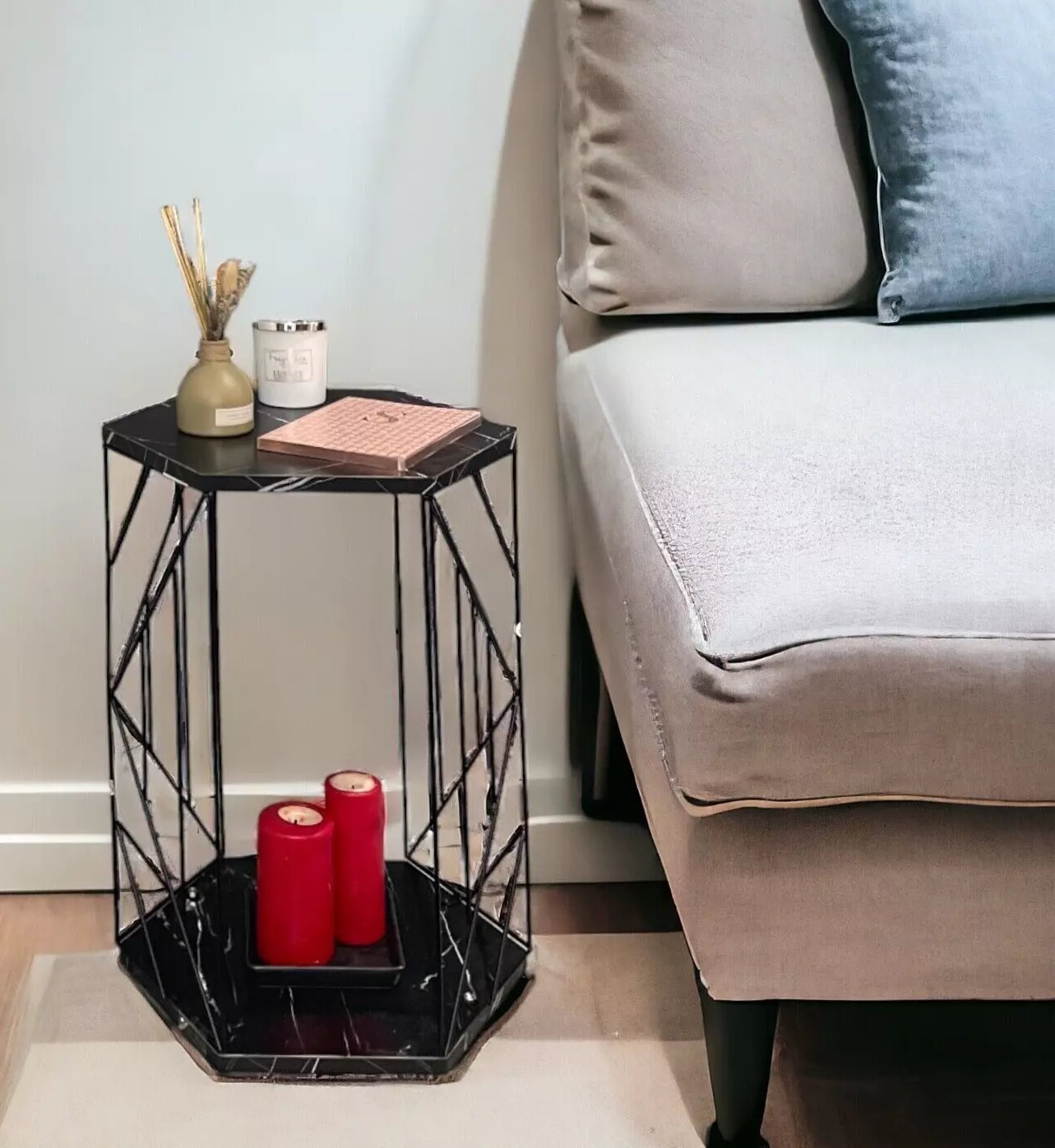 2 Tier Cage Table Black Marble  Hallway Table