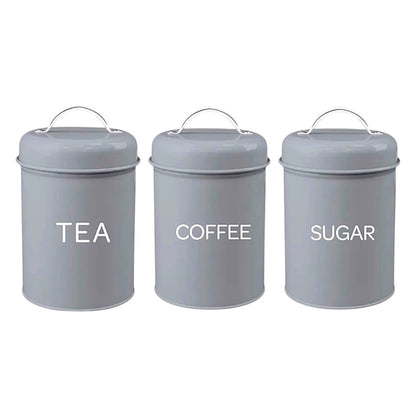 Set of 3 Canister Tea Coffee Sugar (Grey)