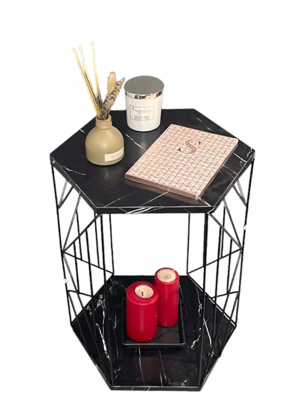 2 Tier Cage Table Black Marble  Hallway Table