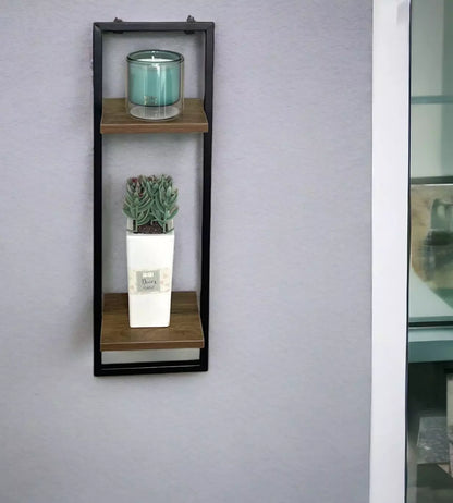 2 Tier Shelf Oak Effects with Black Metal Frame
