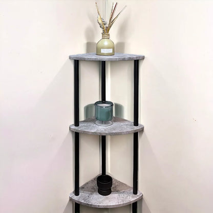 3 Tier Grey Marble Effect Corner Shelves