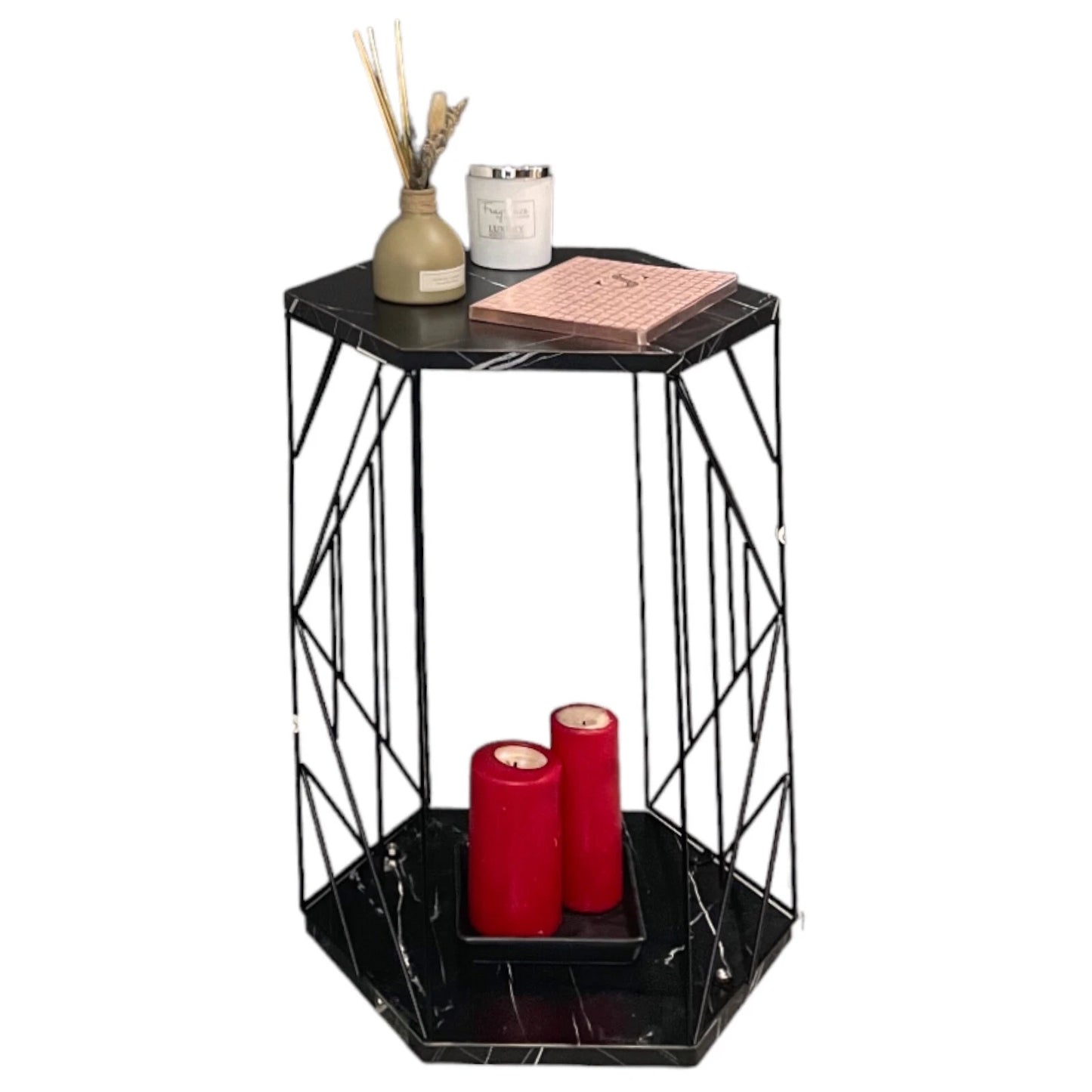 2 Tier Cage Table Black Marble  Hallway Table